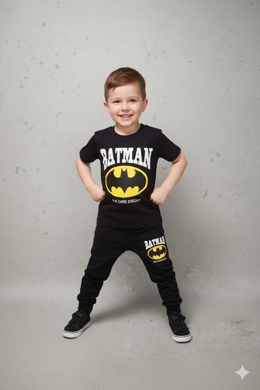 1. Batman Kids T-Shirt & Trouser Set – The Dark Knight (Boys)