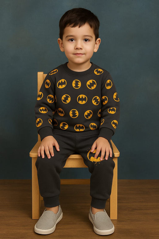 Gray Batman Fleece Track Suit for Boys | Winter Superhero Outfit 1–10 Years