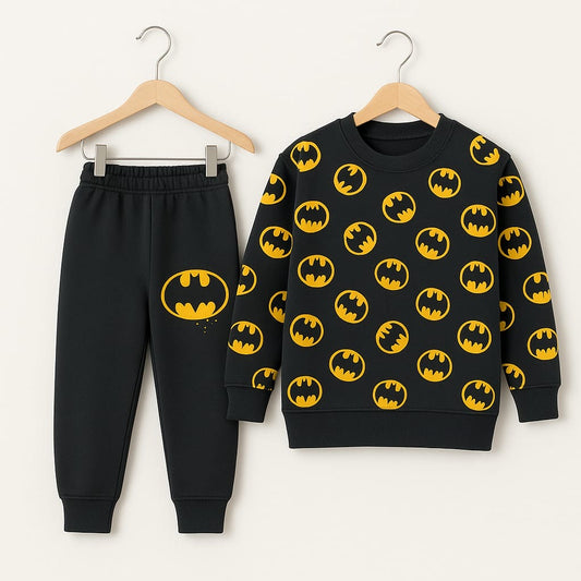 Black Batman Fleece Track Suit for Boys | Winter Superhero Outfit | 1–10 Years