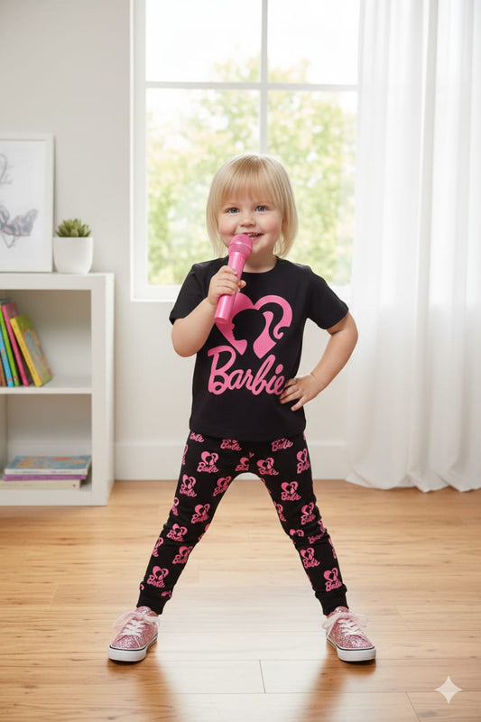 2. Barbie Girls T-Shirt & Trouser Set – Kids 2 Piece Outfit