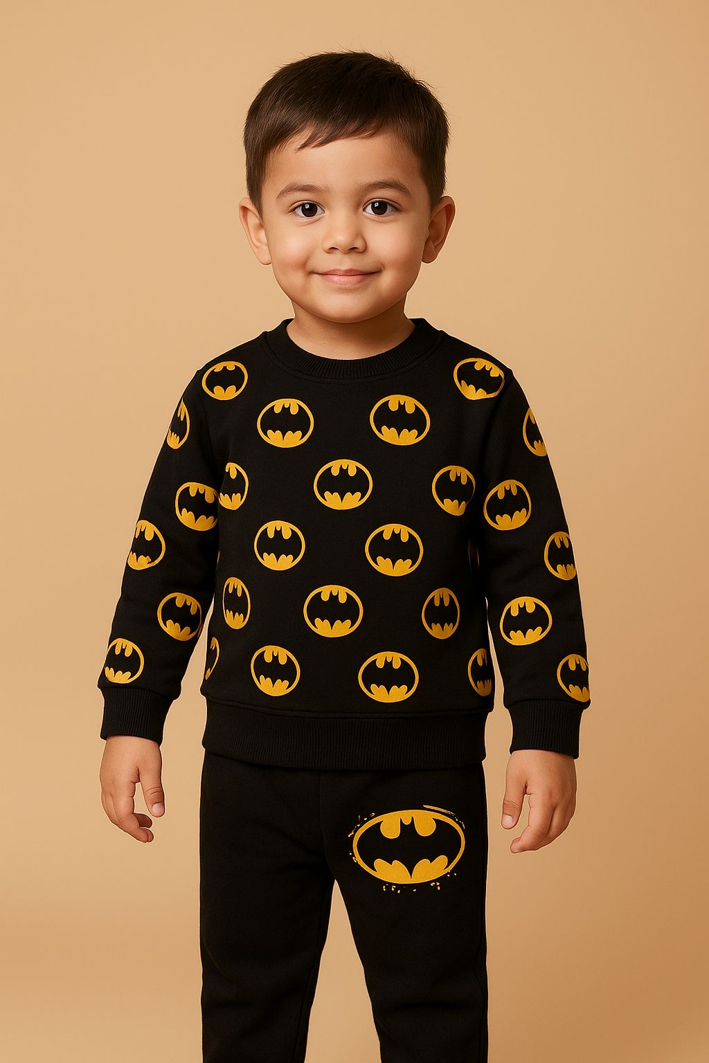 Black Batman Fleece Track Suit for Boys | Winter Superhero Outfit | 1–10 Years