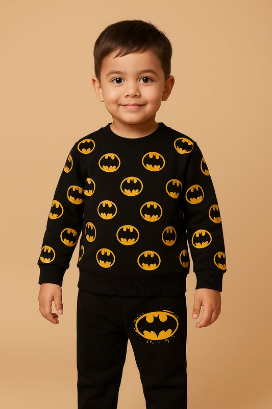 Black Batman Fleece Track Suit for Boys | Winter Superhero Outfit | 1–10 Years