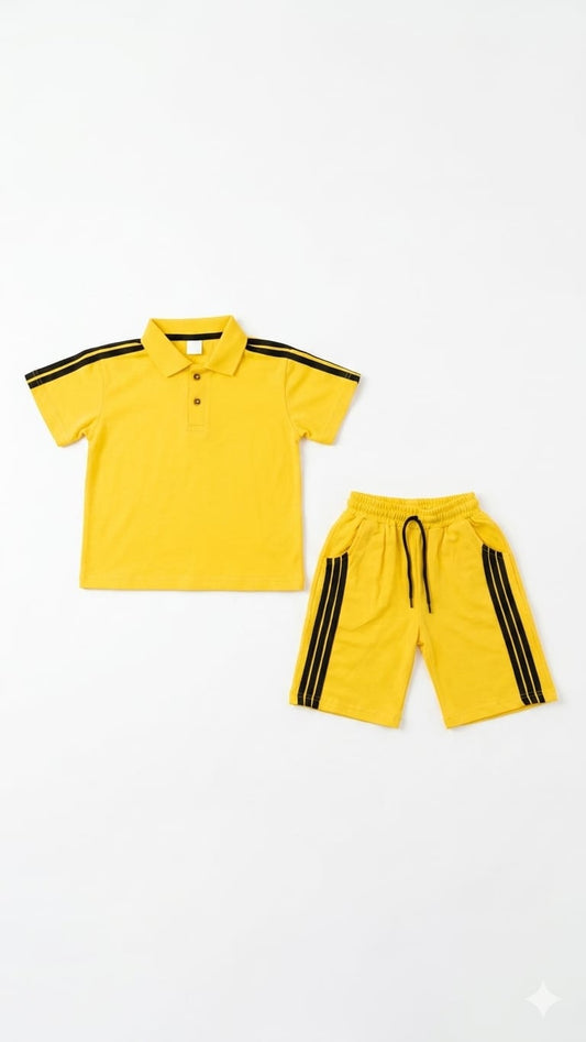 1. Boys Bright Yellow Polo T-Shirt & Shorts Set – Sporty Summer Outfit (1-8 Years)
