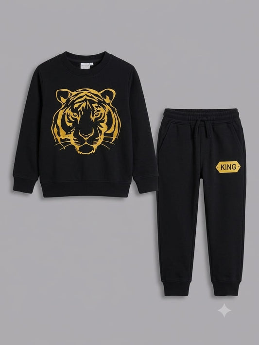13.Boys' Golden Tiger Graphic Sweatshirt & Joggers Tracksuit Set (Ages 1–12 Years)