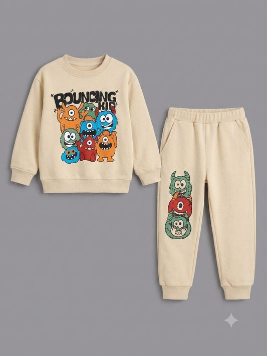 3.Kids' "Bouncing Kid" Monster Graphic Sweatshirt & Trousers Set (Ages 1–12 Years)