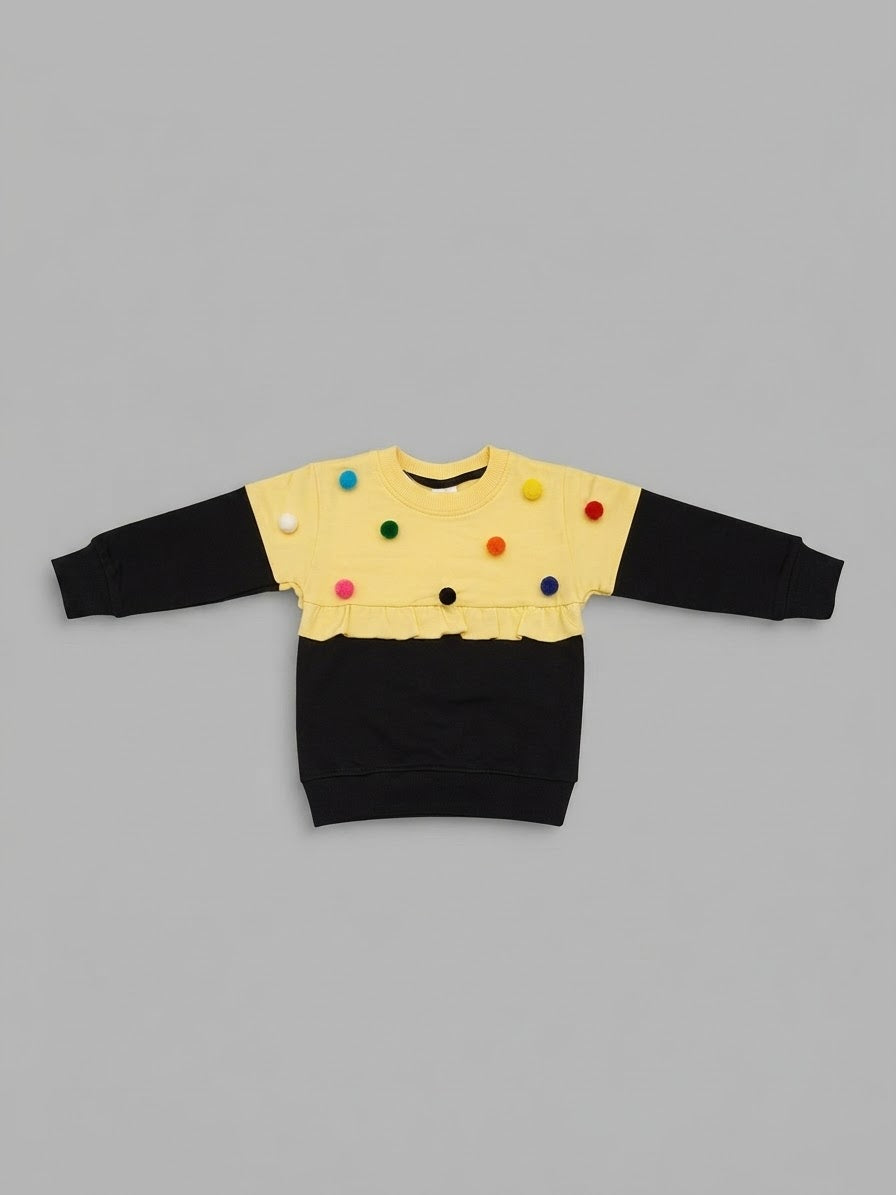 1.Kids Multi-Color Pom-Pom Ruffle Sweatshirt (Ages 1–10 Years)
