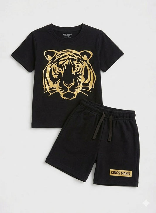 15. Premium Black Tiger Print Boys T-Shirt & Shorts Set | Ages 1–10 Years