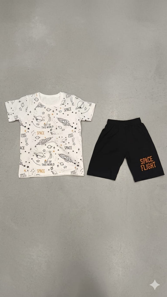 11.Space Theme Printed T-Shirt & Shorts Set for Kids (1–10 Years)