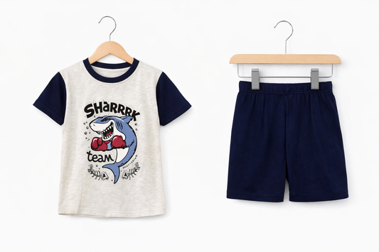 Kids Shark Print T-Shirt & Shorts Set | Summer Cotton Outfit