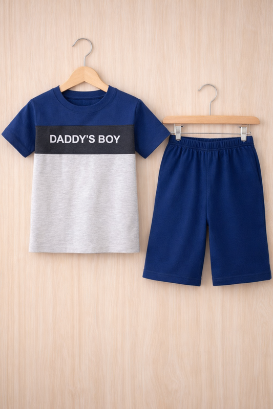 Daddy’s Boy Navy & Grey Co-Ord Set for Baby Boys (T-Shirt & Shorts)
