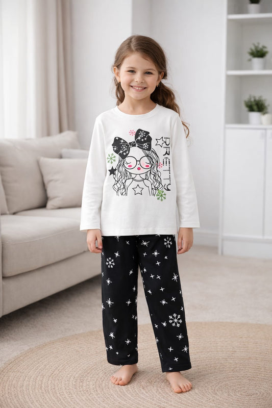 Cute Girl Print Kids Full-Sleeve T-Shirt with Pants Set