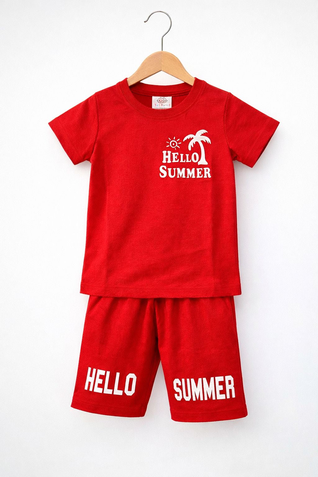 Hello Summer Printed Kids T-Shirt & Shorts Co-Ord Set | Red
