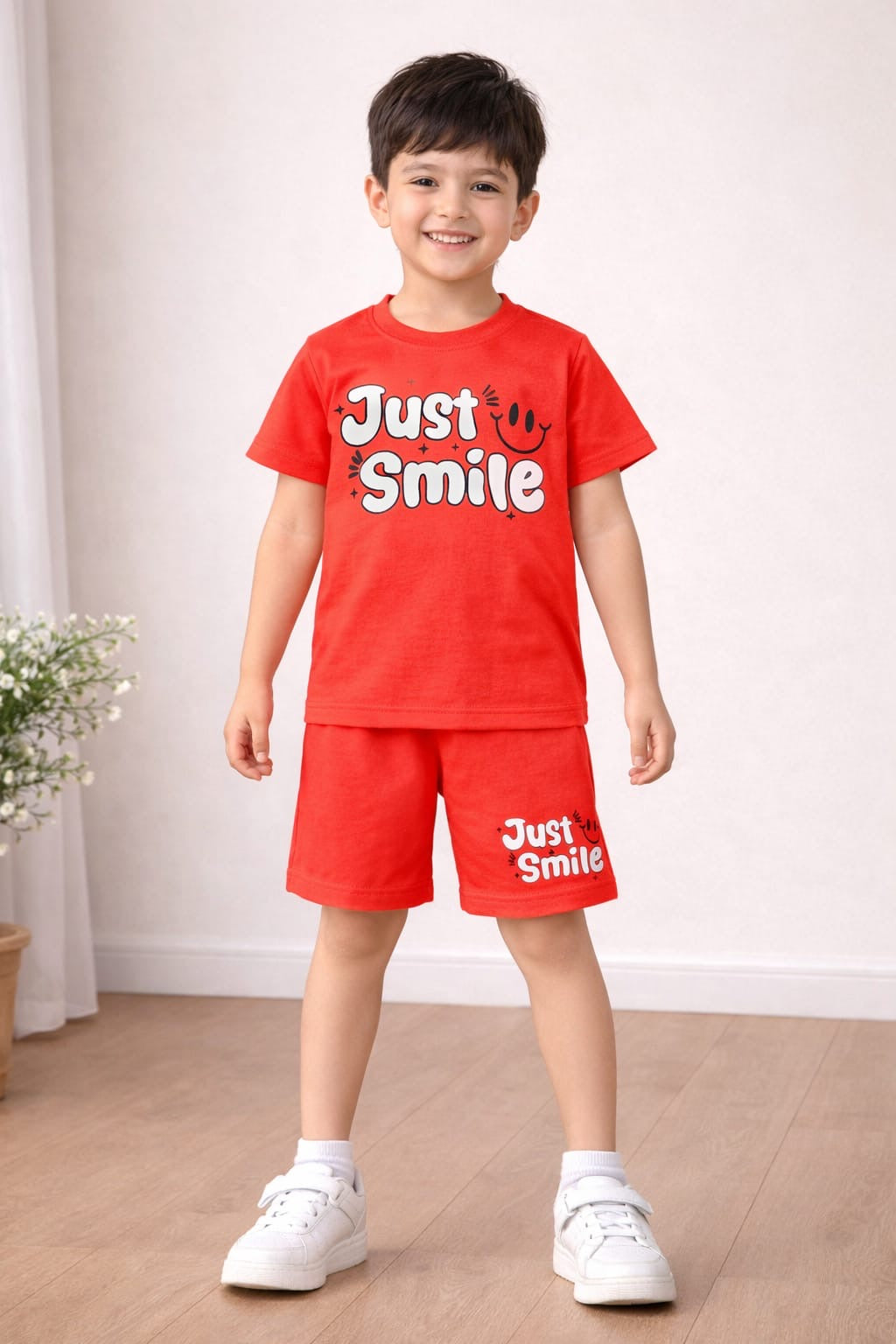 Just Smile Kids Graphic T-Shirt & Shorts Summer Co-Ord Set