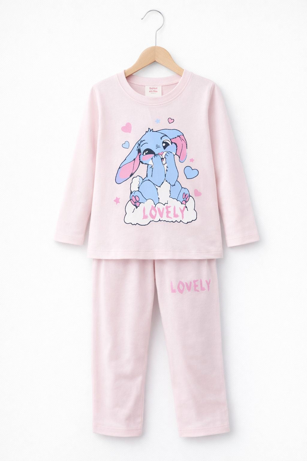 1 Cute Bunny Cartoon Girls Full-Sleeve T-Shirt with Pants Set