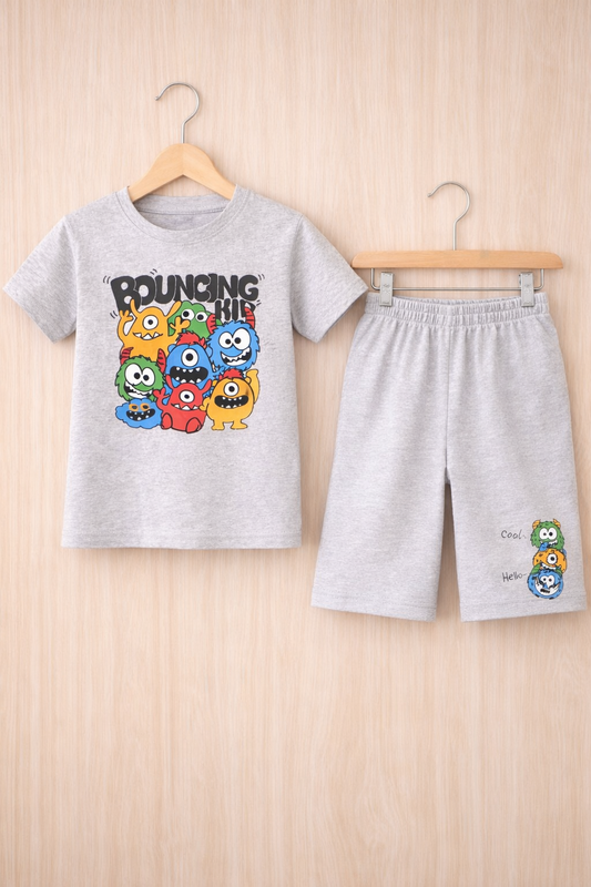 Bouncing Kid Grey Co-Ord Set for Baby Boys (T-Shirt & Shorts)