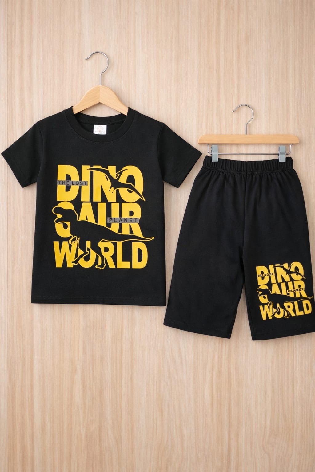 Kids Dino World Printed T-Shirt & Shorts Set – Black (1–10 Years)
