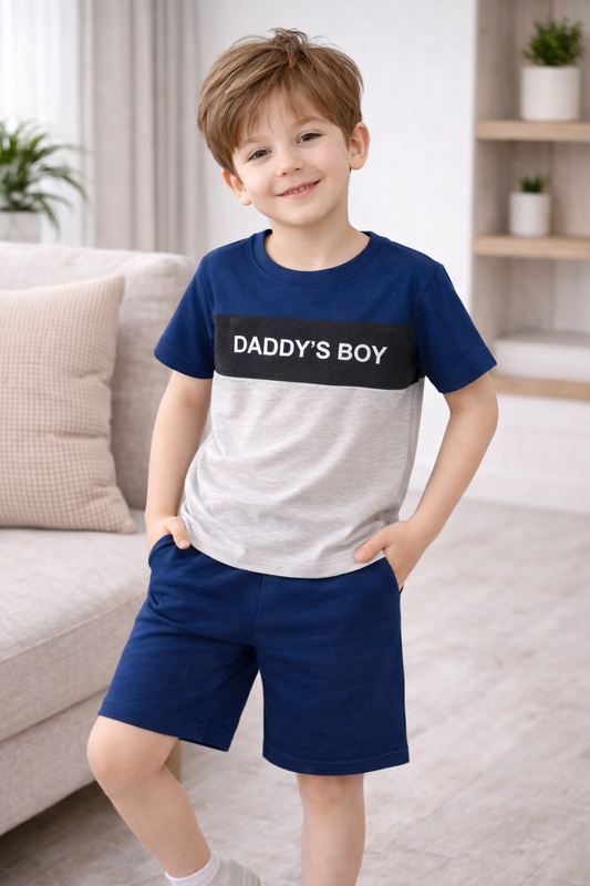 Daddy’s Boy Navy & Grey Co-Ord Set for Baby Boys (T-Shirt & Shorts)