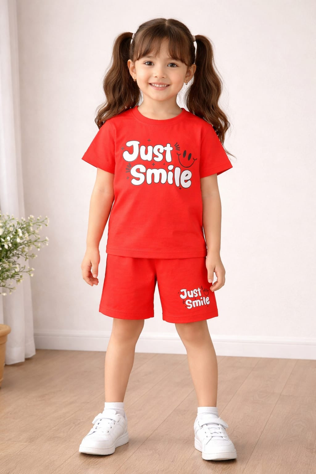Just Smile Kids Graphic T-Shirt & Shorts Summer Co-Ord Set