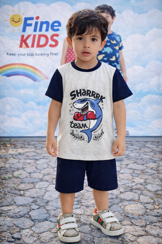 Kids Shark Print T-Shirt & Shorts Set | Summer Cotton Outfit