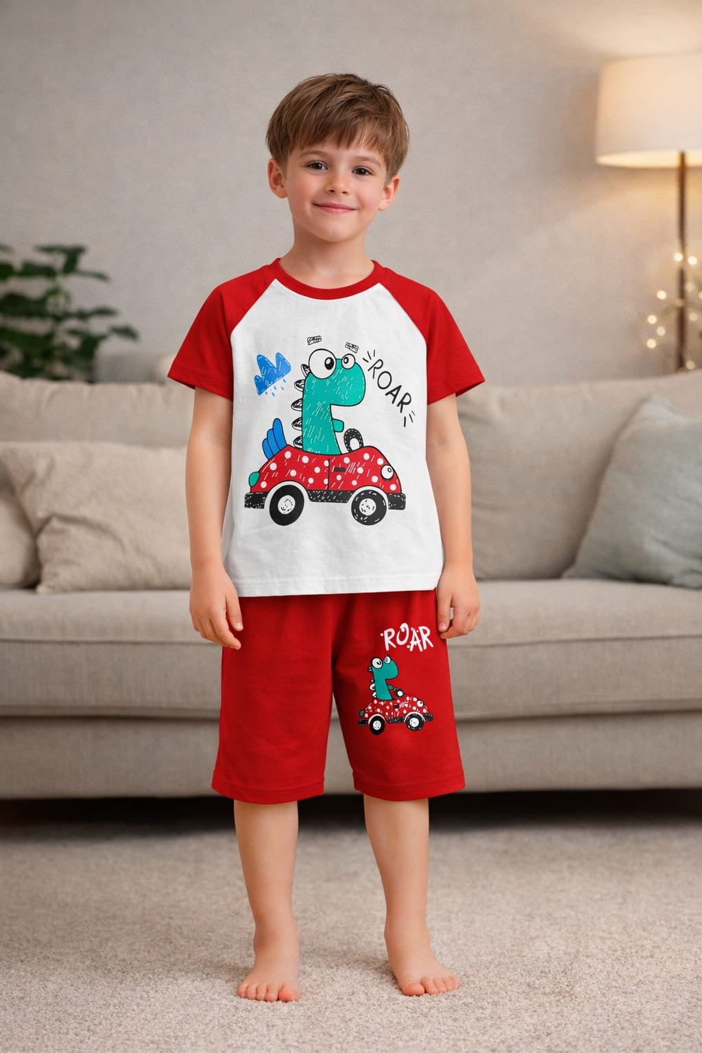 Roar Dino Red Co-Ord Set for Baby Boys | T-Shirt & Shorts