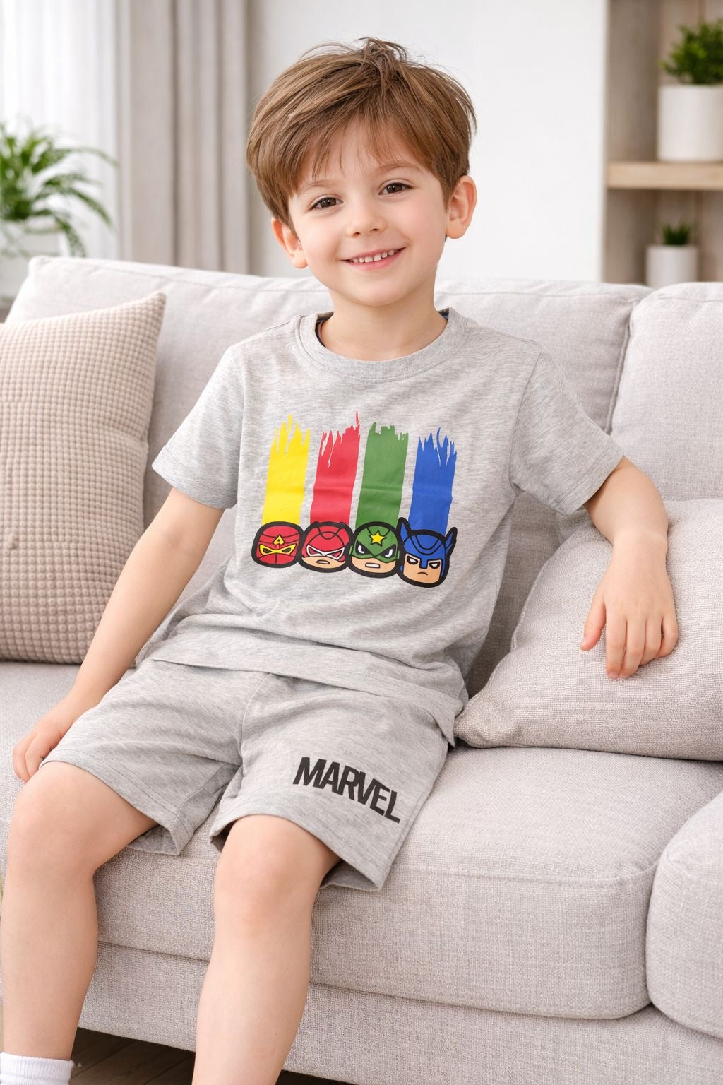 Superhero Grey Co-Ord Set for Baby Boys (T-Shirt & Shorts)
