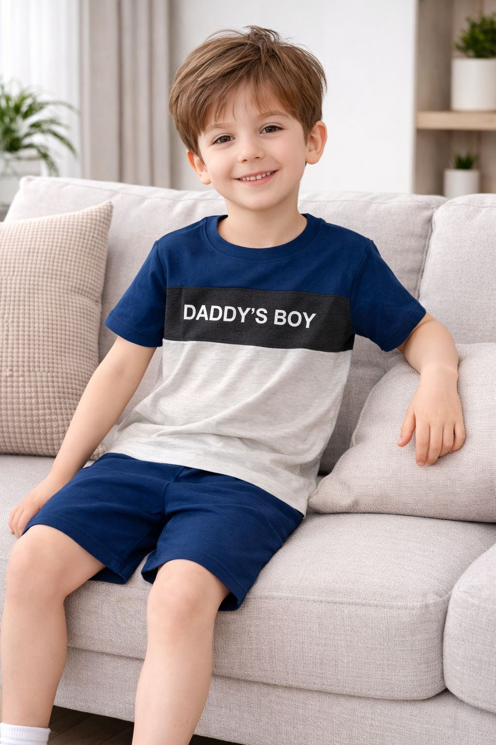 Daddy’s Boy Navy & Grey Co-Ord Set for Baby Boys (T-Shirt & Shorts)
