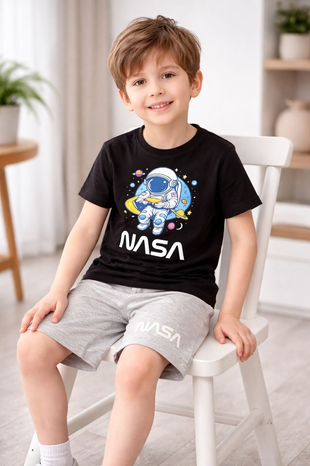 Space Astronaut Black Co-Ord Set for Baby Boys | T-Shirt & Shorts