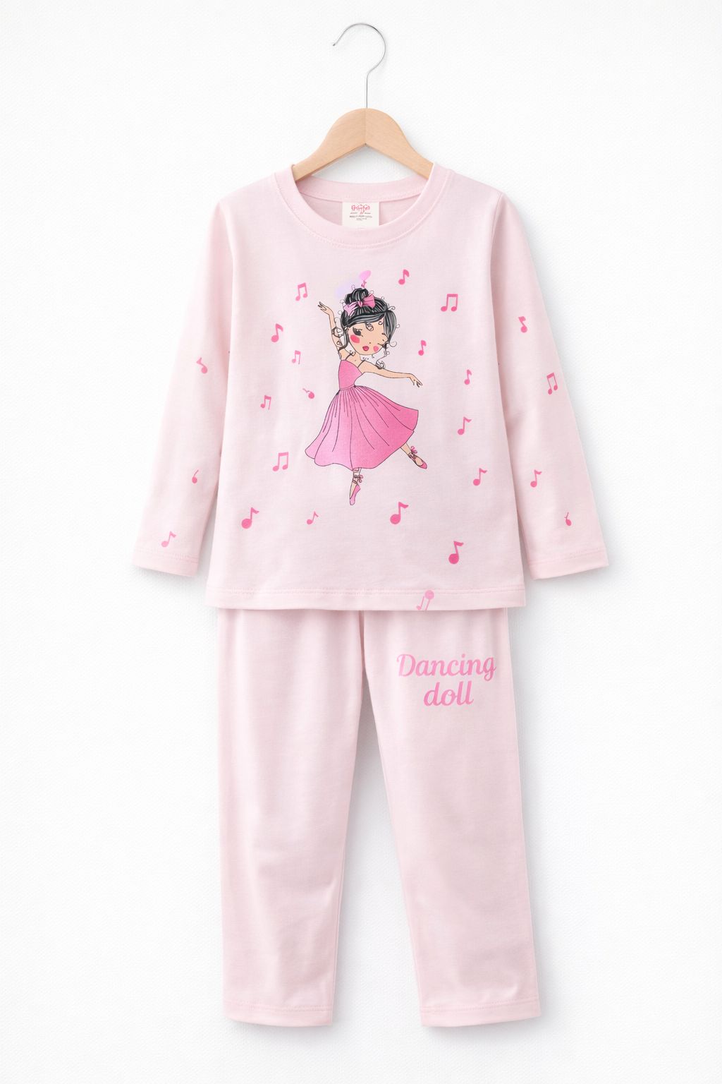 Dancing Doll Print Girls T-Shirt & Trouser Set – Pink