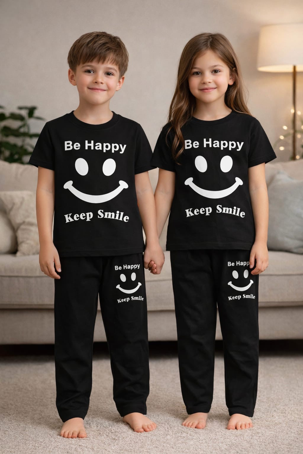 Be Happy Keep Smile Kids Graphic T-Shirt & Trouser Co-Ord Set