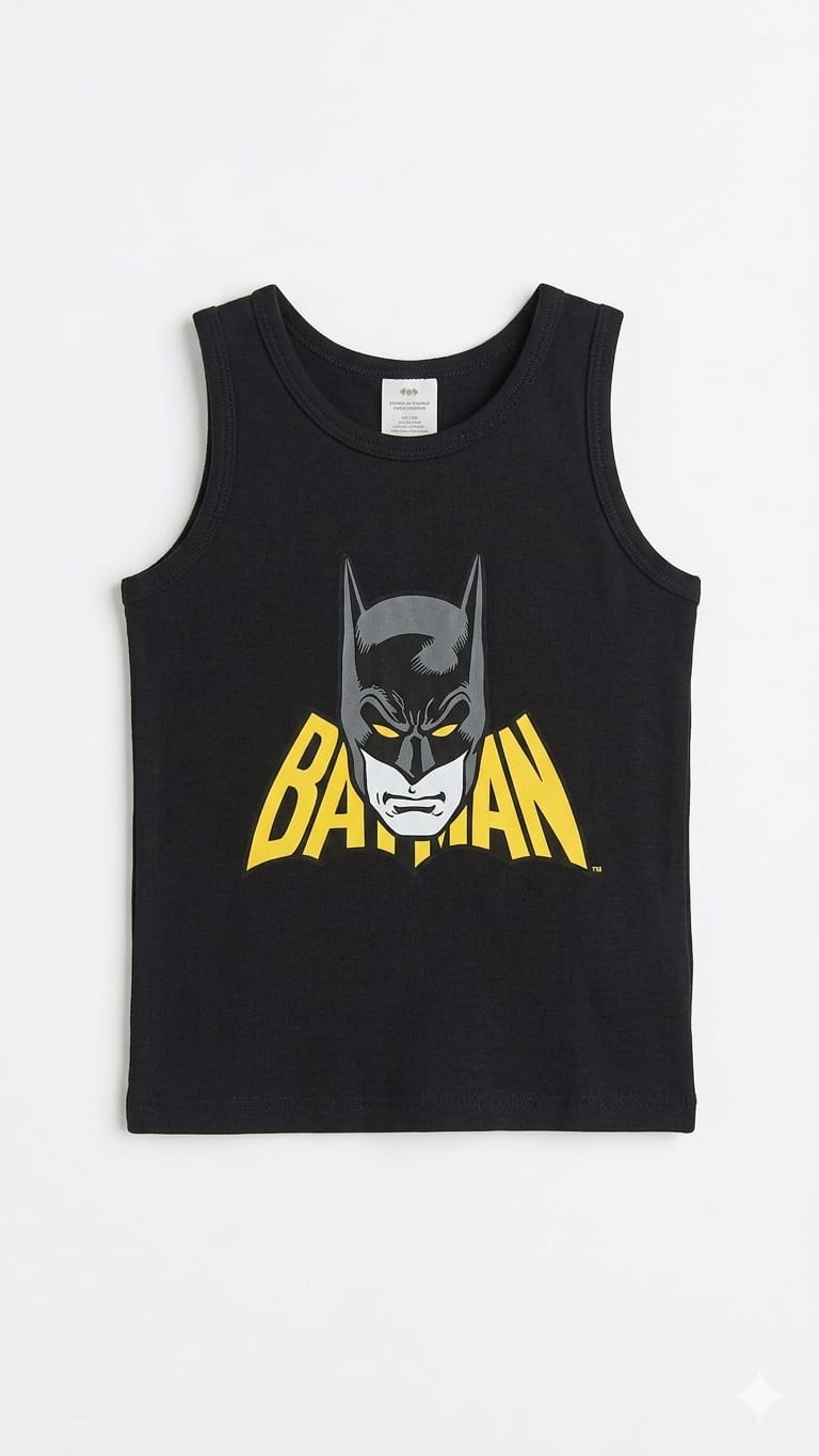 29. Boys Batman Sleeveless Summer Tank Top – Black Cotton Superhero Vest | Age 9 Months to 10 Years