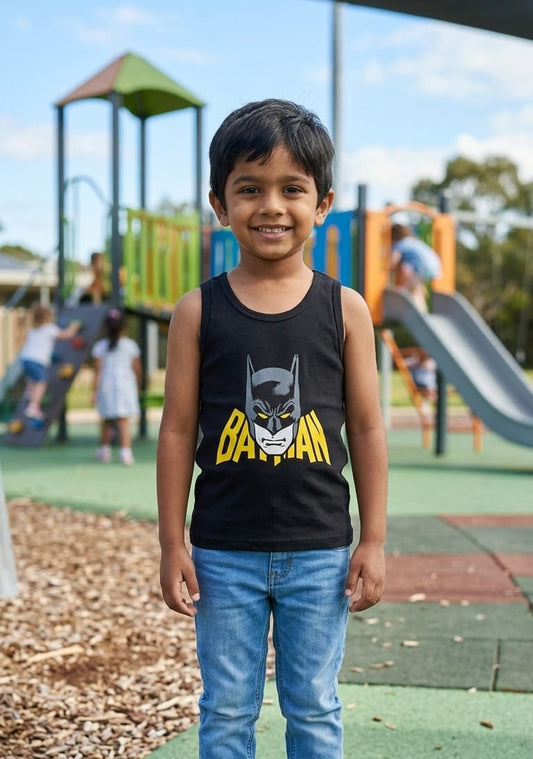 29. Boys Batman Sleeveless Summer Tank Top – Black Cotton Superhero Vest | Age 9 Months to 10 Years