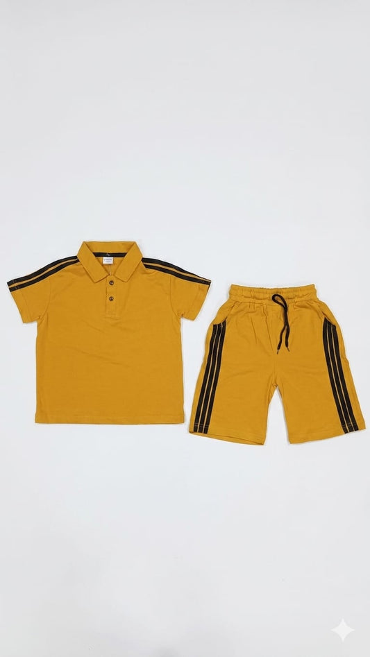 1. Boys Mustard Yellow Polo Shirt & Shorts Summer Set – Soft Cotton Outfit (1-8 Years)