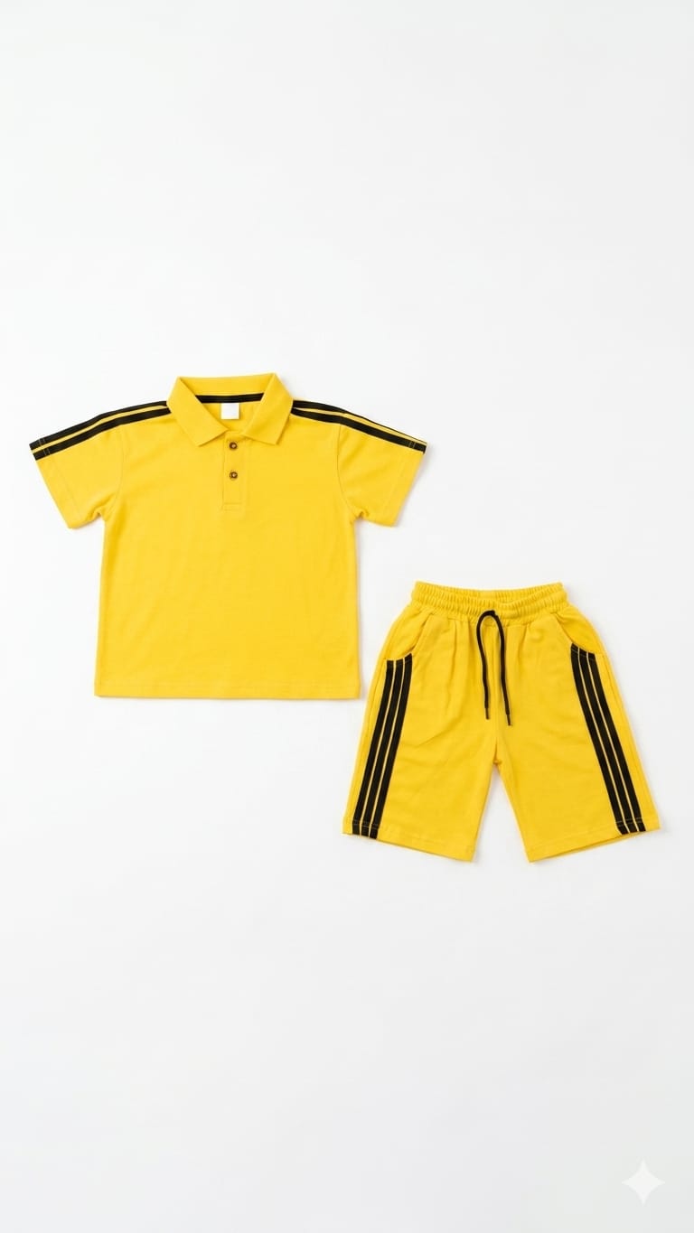 1. Boys Bright Yellow Polo T-Shirt & Shorts Set – Sporty Summer Outfit (1-8 Years)