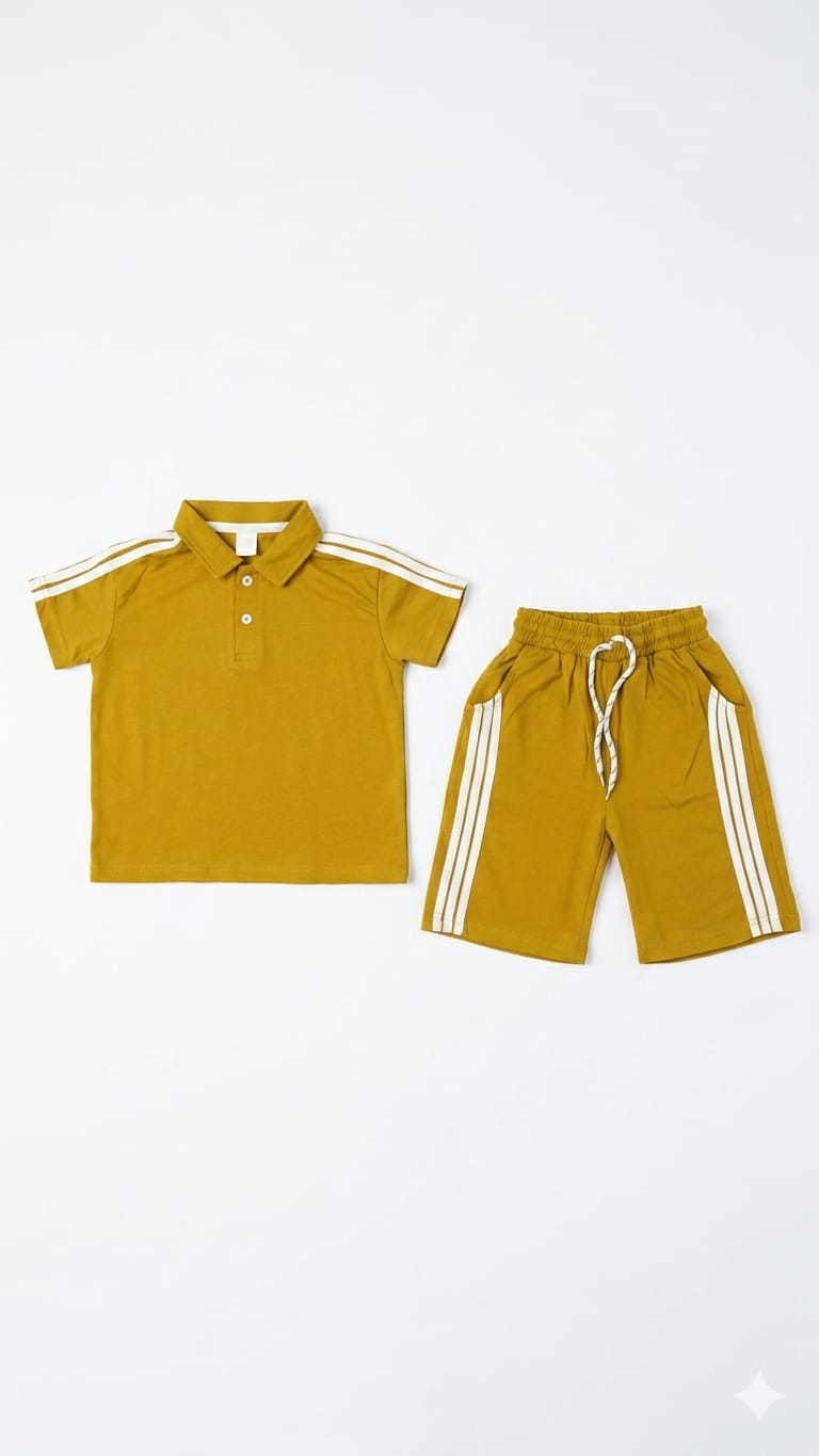 1. Kids' Sporty Parrot Green Polo & Shorts Set (Ages 1-8 Years)
