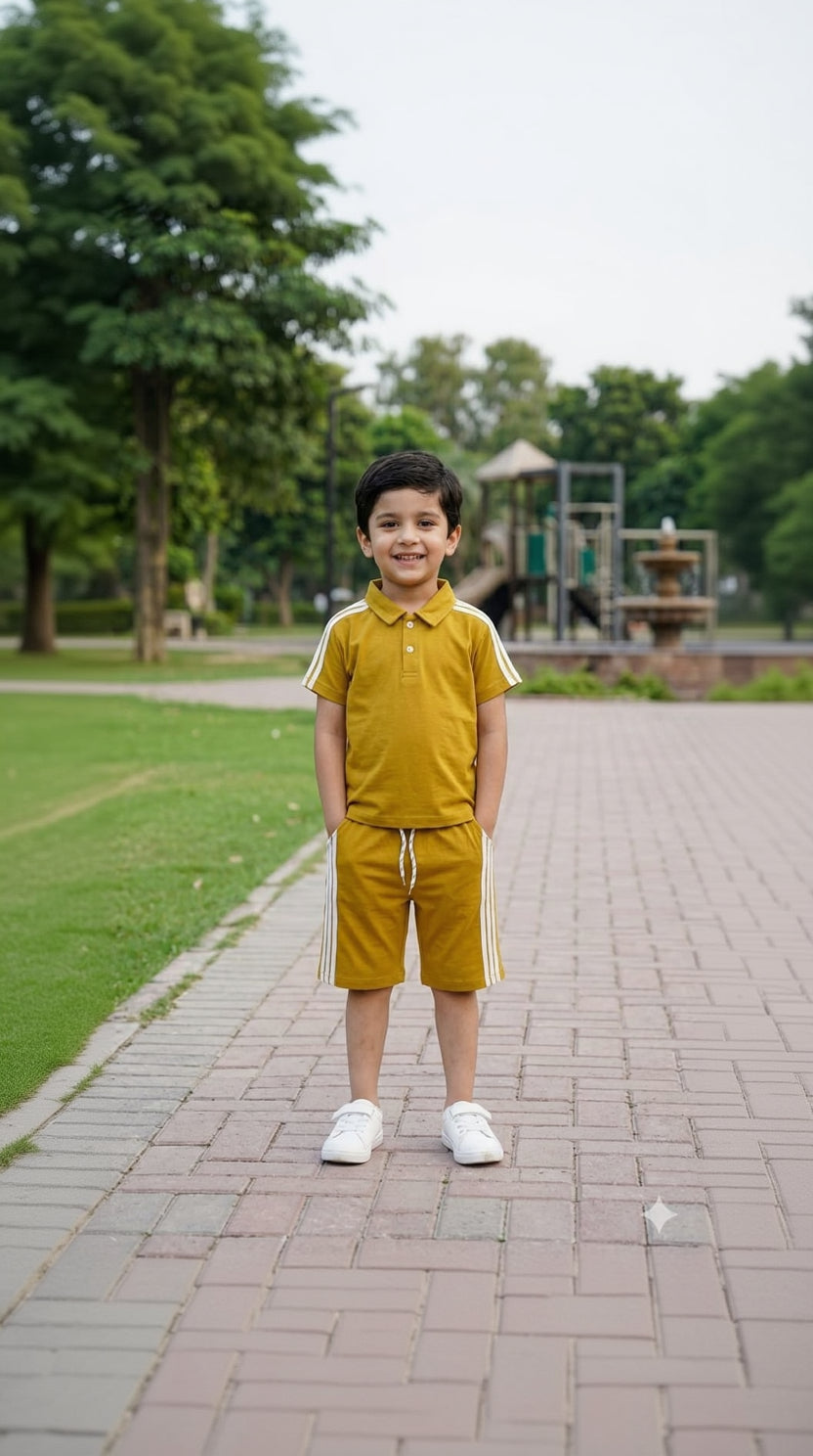 1. Kids' Sporty Parrot Green Polo & Shorts Set (Ages 1-8 Years)