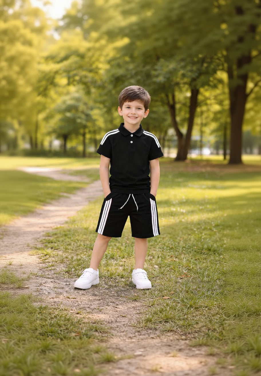 1. Boys' Black Active Polo & Shorts Set (Ages 1-8)