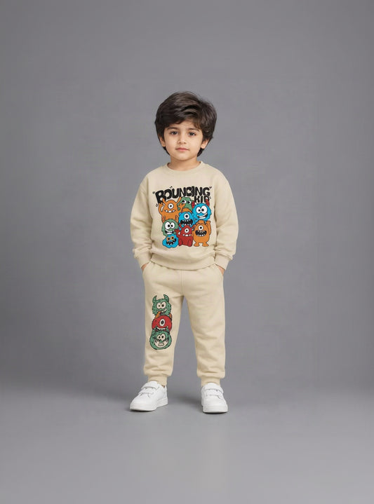 3.Kids' "Bouncing Kid" Monster Graphic Sweatshirt & Trousers Set (Ages 1–12 Years)