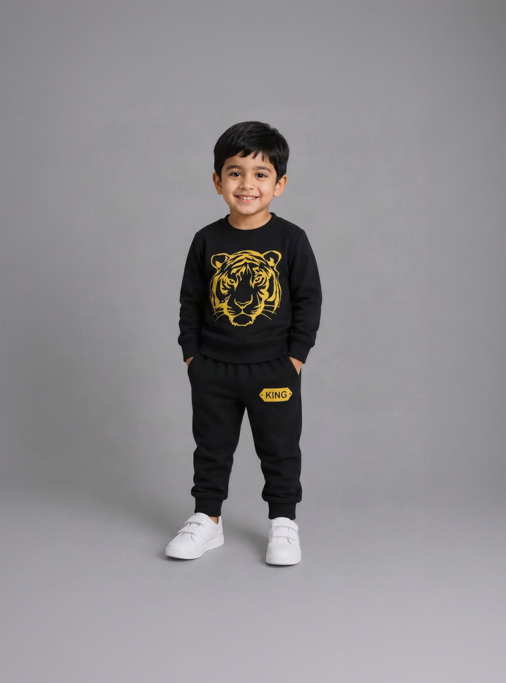 13.Boys' Golden Tiger Graphic Sweatshirt & Joggers Tracksuit Set (Ages 1–12 Years)