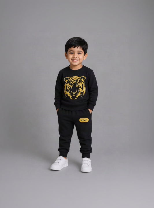 13.Boys' Golden Tiger Graphic Sweatshirt & Joggers Tracksuit Set (Ages 1–12 Years)