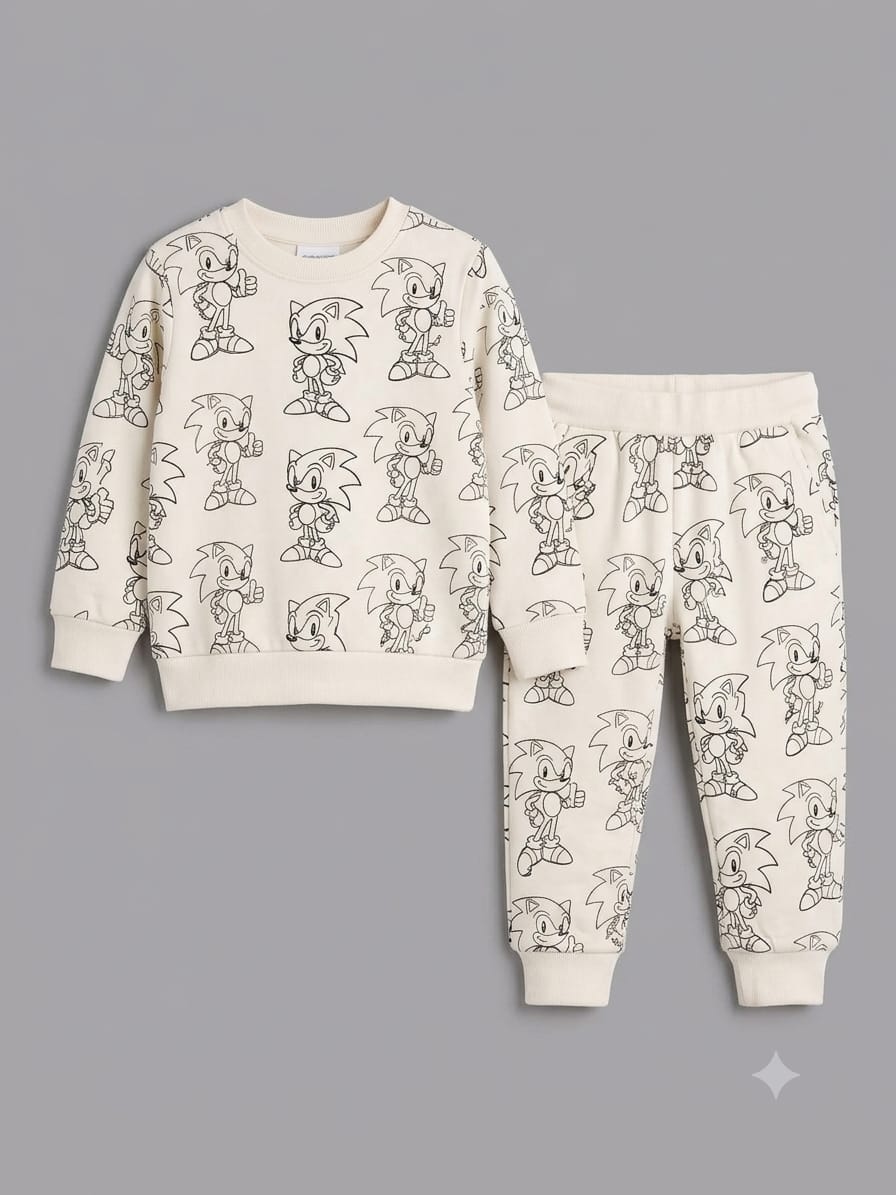 14.Kids' Sonic Character All-Over Line Art Sweatshirt & Joggers Tracksuit Set (Ages 1–12 Years)