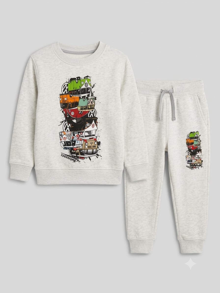 7.Boys' Vintage Camper Van Graphic Tracksuit Set (Ages 1–12 Years)