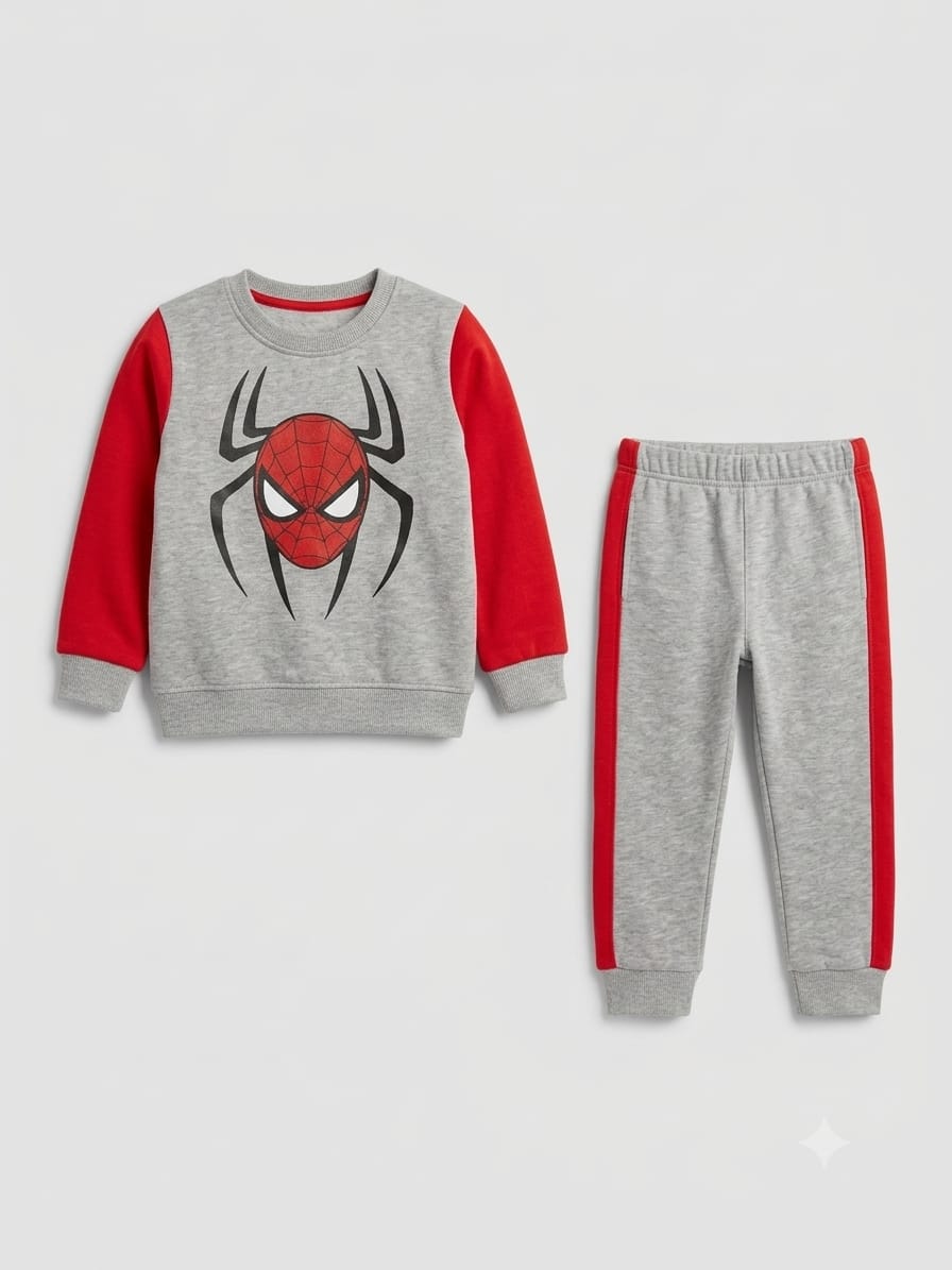 6.Boys' Spider-Man Printed Fleece Tracksuit Set (Ages 1–12 Years)