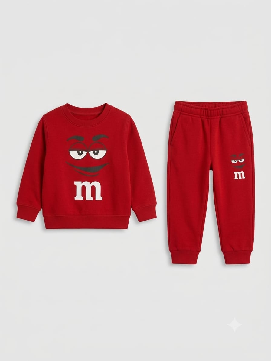 5.Kids' M&M Printed Fleece Tracksuit Set (Ages 1–12 Years)