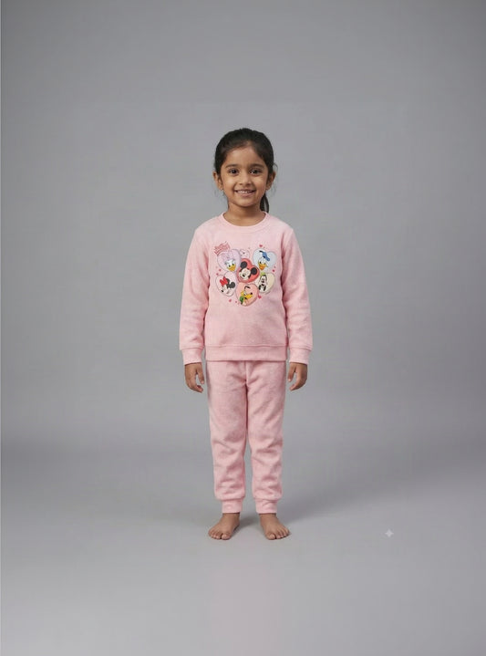 19.Girls Character Heart Graphic Fleece Tracksuit Set – Light Pink (Ages 1–12 Years)