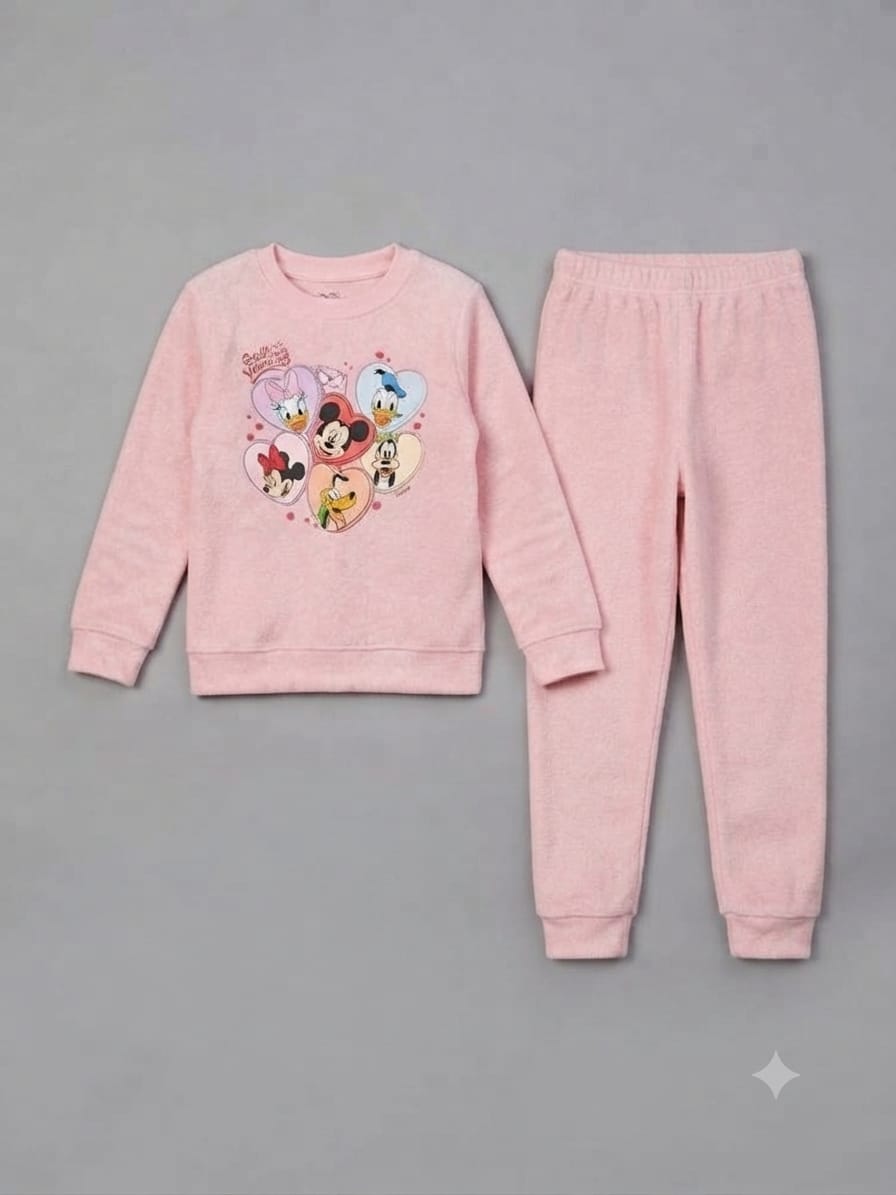 19.Girls Character Heart Graphic Fleece Tracksuit Set – Light Pink (Ages 1–12 Years)