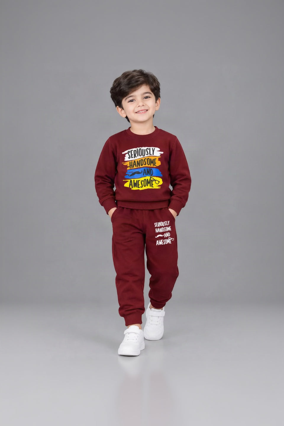 41.Kids "Seriously Handsome and Awesome" Sweatshirt and Joggers Tracksuit Set (Ages 1–12 Years)