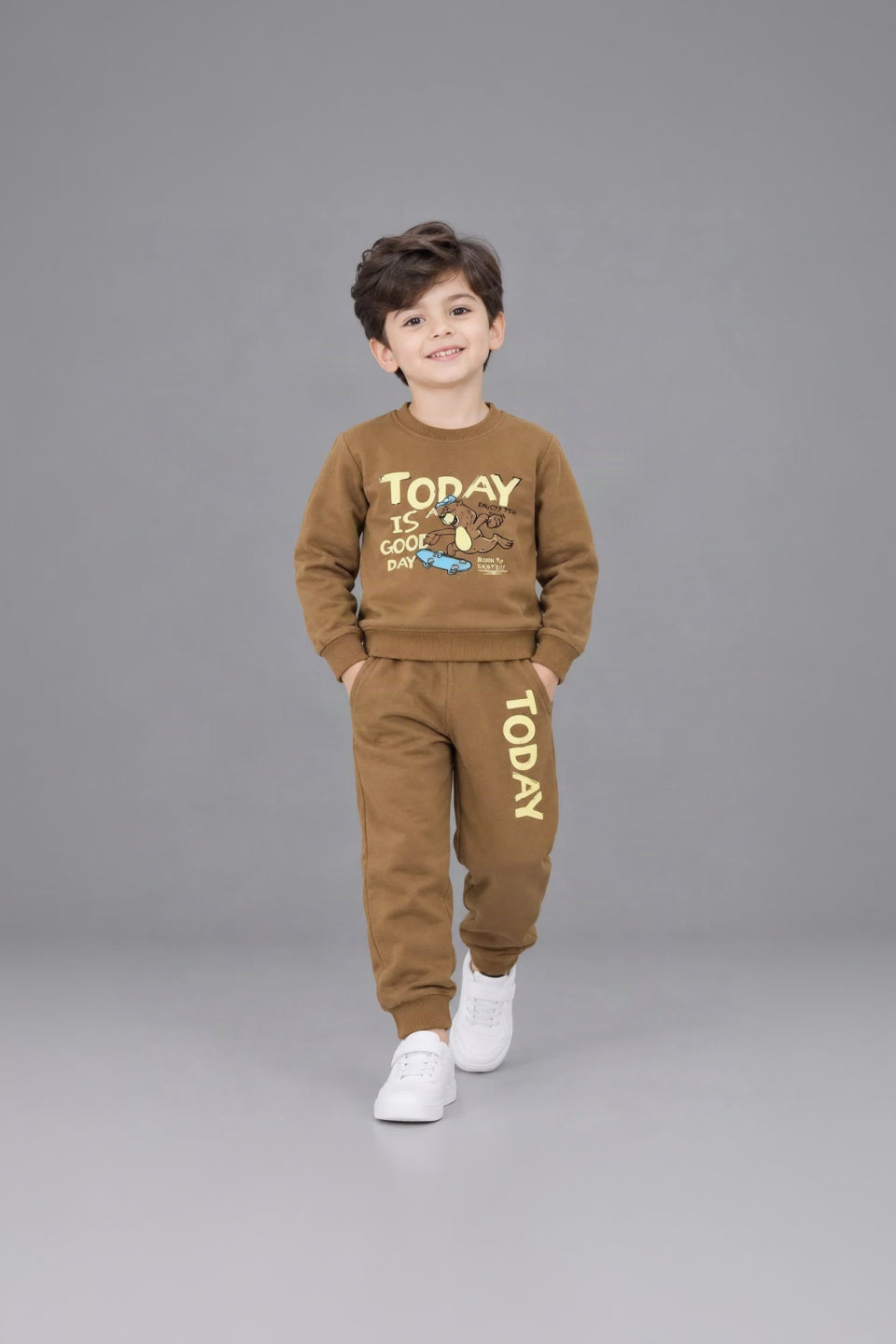38.Kids "Today Is A Good Day" Skateboarding Bear Tracksuit Set (Ages 1–12 Years)