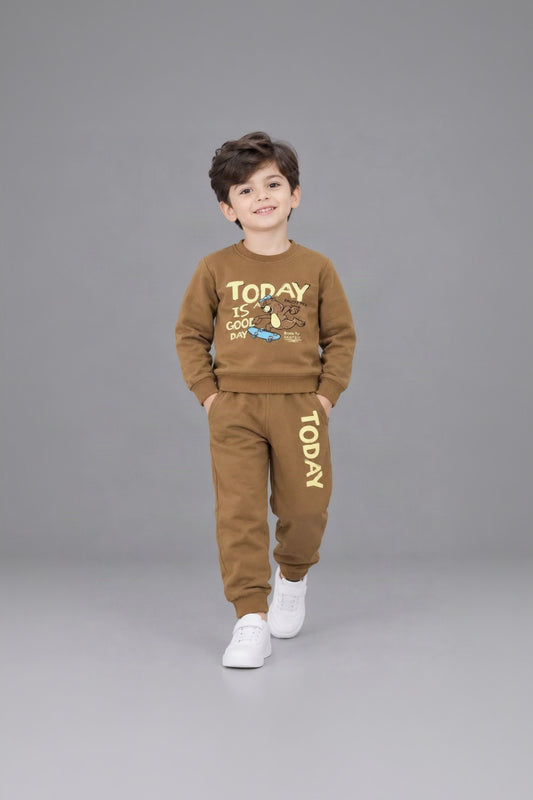 38.Kids "Today Is A Good Day" Skateboarding Bear Tracksuit Set (Ages 1–12 Years)
