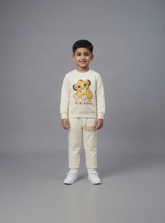 34.Kids’ Lion Cub “Born to Be Brave” Sweatshirt & Jogger Set | Ages 1–12 Years