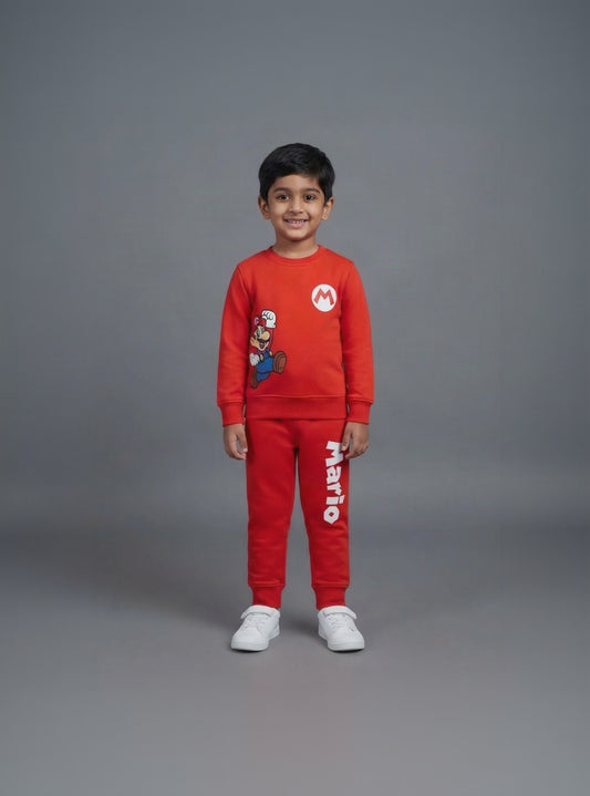 33.Kids’ Super Mario Red Sweatshirt & Jogger Set | Ages 1–12 Years
